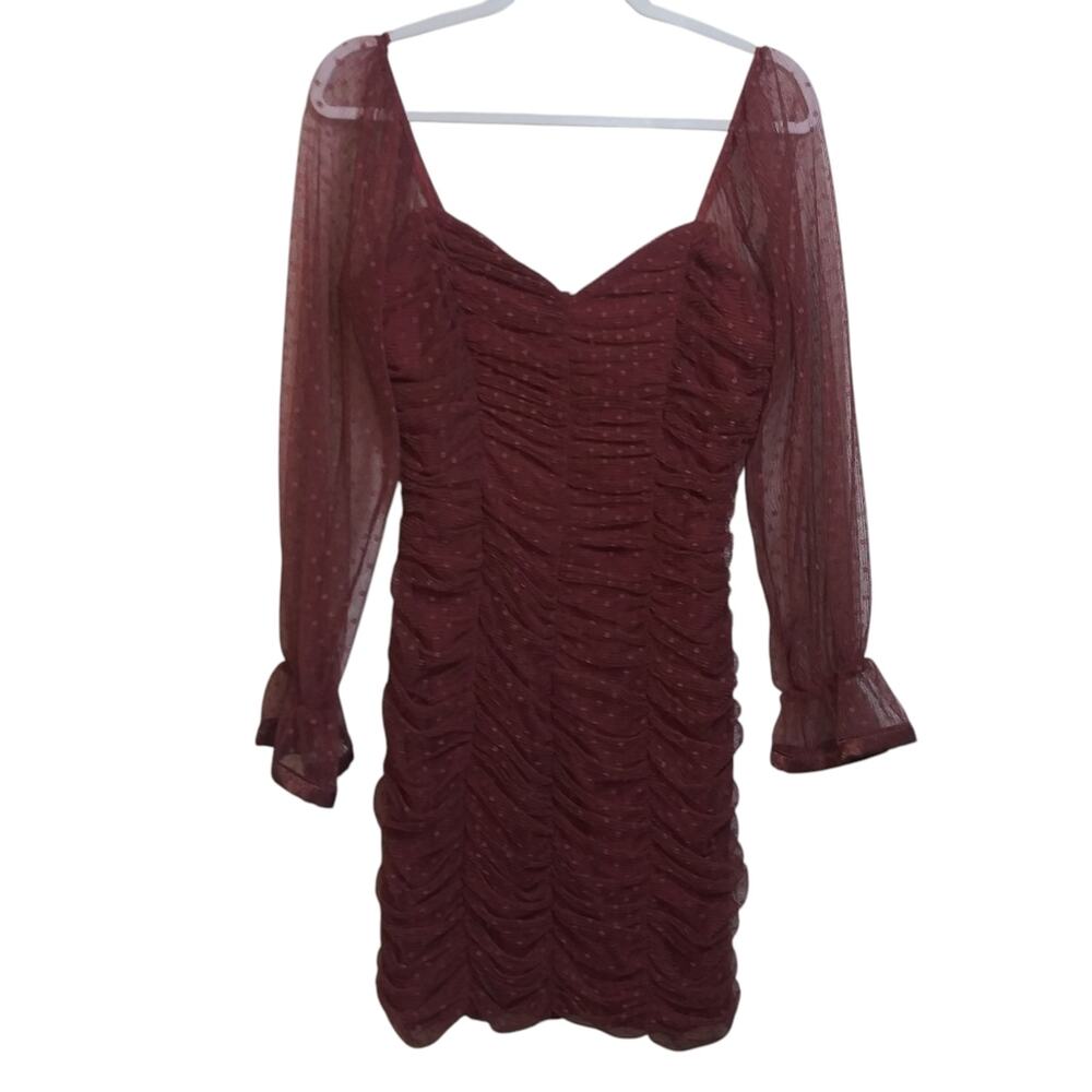 Haute Monde Juniors Mauve Elegant Ruched Mesh Long Sleeve Mini Dress Size L